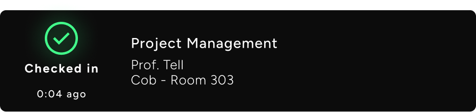 Checked in: Project Management — Prof. Tell — Cob, Room 303